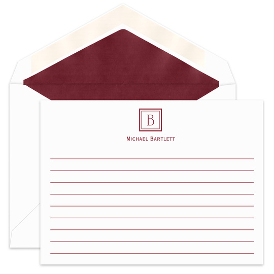 Initial Square Flat Note Cards with Writing Lines